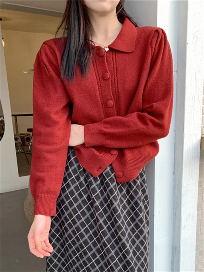 

HziriP Red Sweaters Women Chic Sweet Solid Knitted Spring 2023 Office Lady Streetwear Loose Vintage Cardigans Pullovers Coats