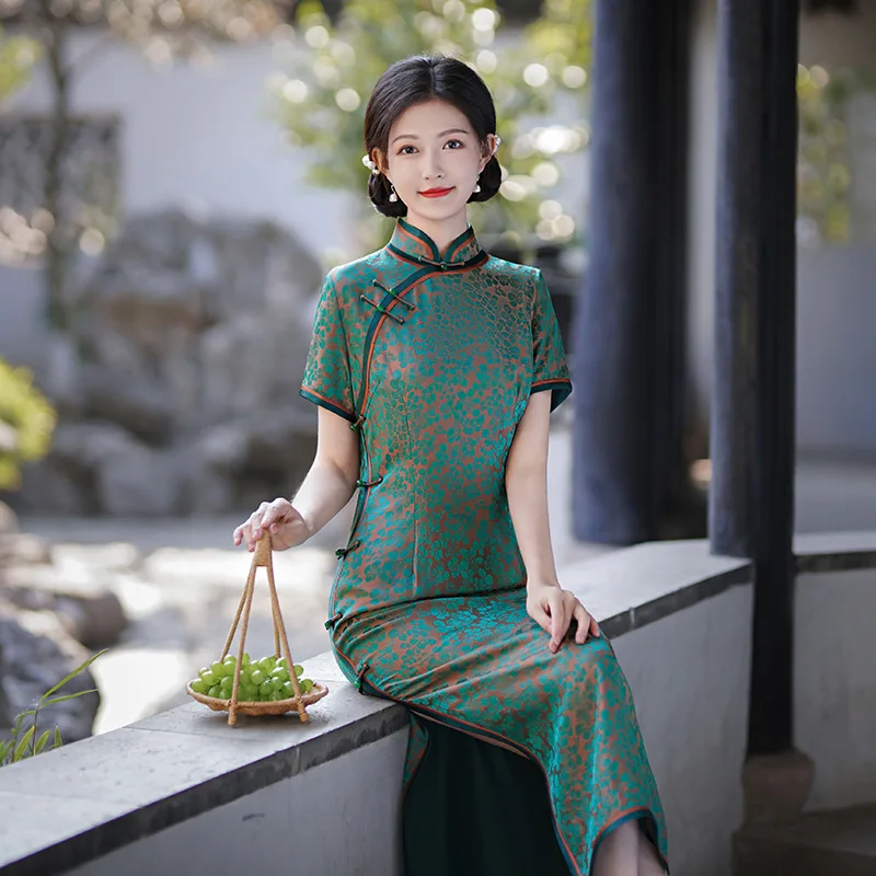 Высокое качество из натурального шелка Cheongsam Qipao женский 2024 новое летнее платье