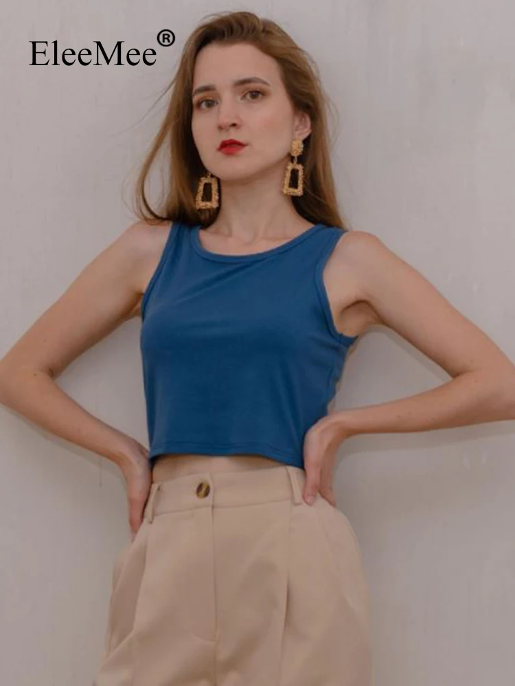 

EleeMee Women Vest Sleevelees Solid Color Short Summer Tank Tops Ins Fashion New Arrival Female Tube Tops Size S-XL