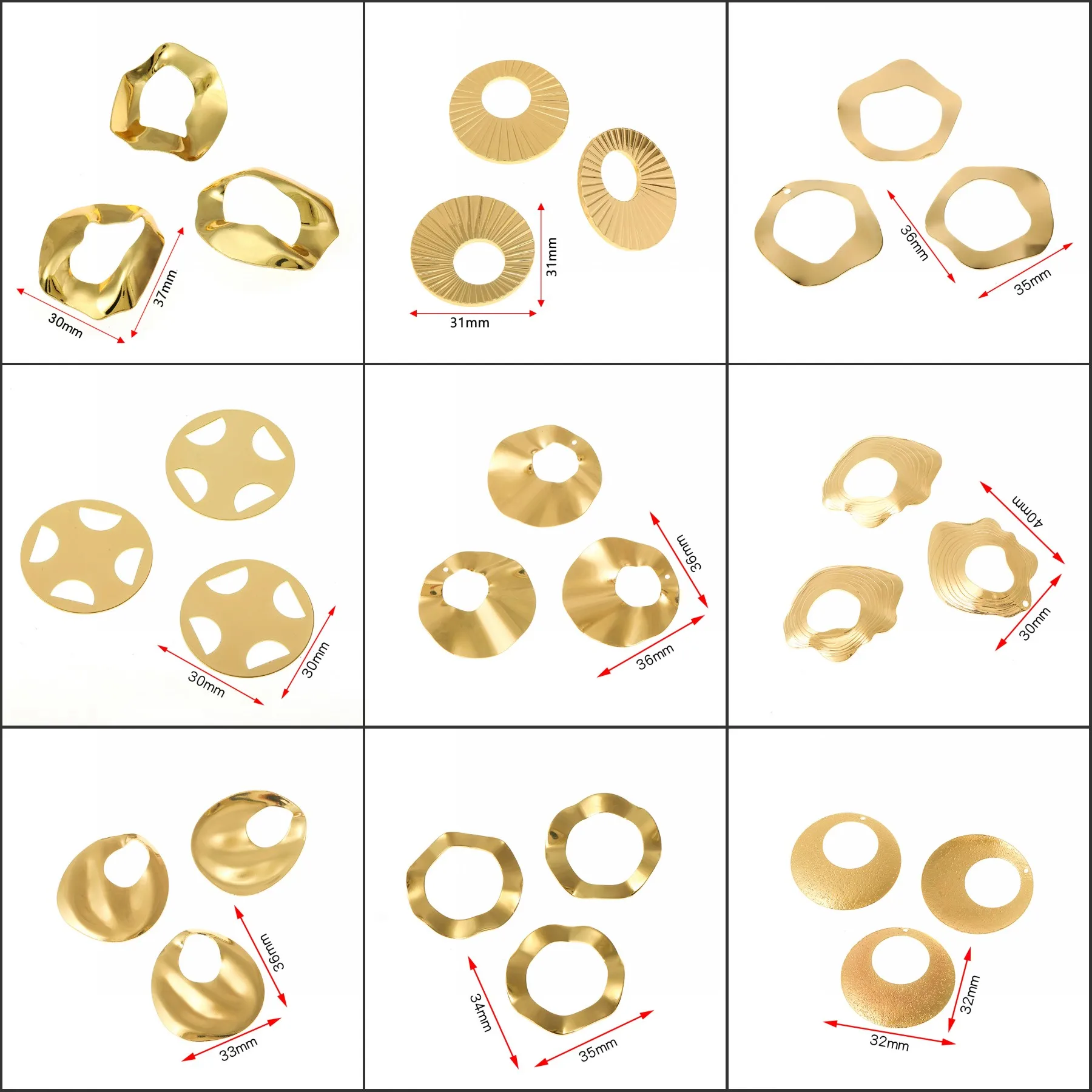 

50pcs Gold Color Pendant Charms Irregular Hollow Round Pendants for Handmade Necklace Earrings Accessories Diy Jewelry Findings