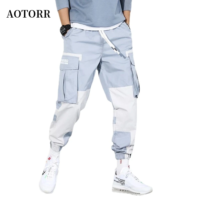 

Spring New Tide Overalls Mens Loose Fashion Harem Leggings Stitching Casual Pants Male Ins National Tide Hip-hop Pants 2022