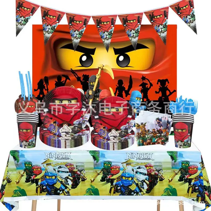 

Boys Kids Ninja Theme Birthday Party Supplies Tableware Candy Box Flag Plate Cup Tablecloth Invitation Balloon Mask Etc.