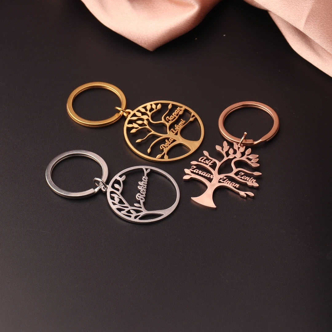 

Custom Name Keychain Personalized Stainless Steel Pendant Keychains for Women Men Customized Tree of Life Nameplate Keyring Gift