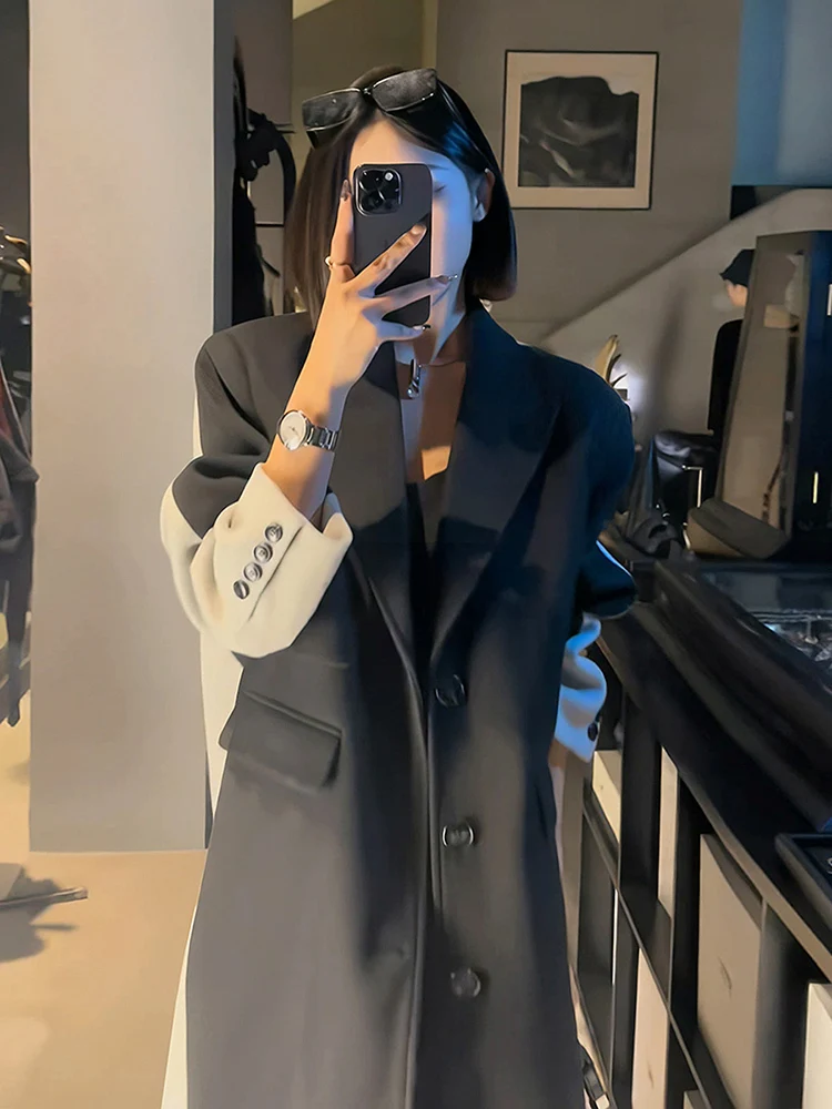 BZVW длинный блейзер в корейском стиле женские однобортные контрастные длинные