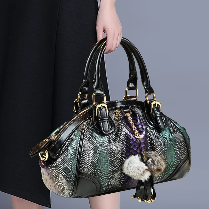 

2023 New Fashion Women Handbags Luxury Snake Pattern Hobo Bag Female Soft Cowhide Genuine Leather Shoulder Messenger Bags
