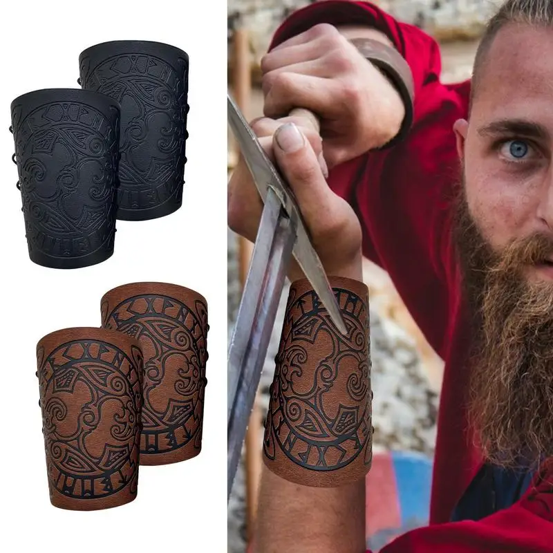 

Кожаная защита, средневековый бандаж Vambrace, Мужская перчатка, браслет с ремешками, защита рук, браслеты, реквизит для костюма викингов для вз...