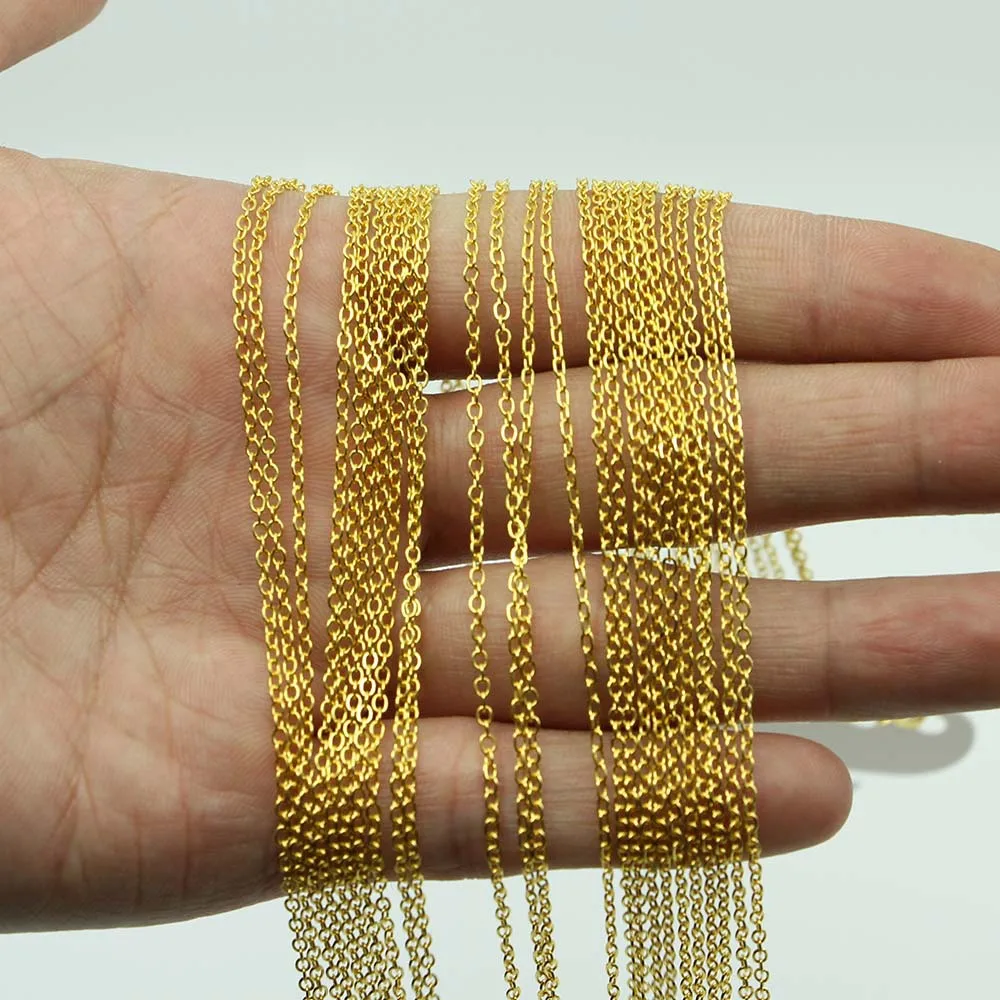 

Ожерелье из кубинской цепи для мужчин и женщин, 12 шт./лот, 40 см, 1,5 мм, звено из нержавеющей стали под золото, ожерелья для изготовления ювелирн...