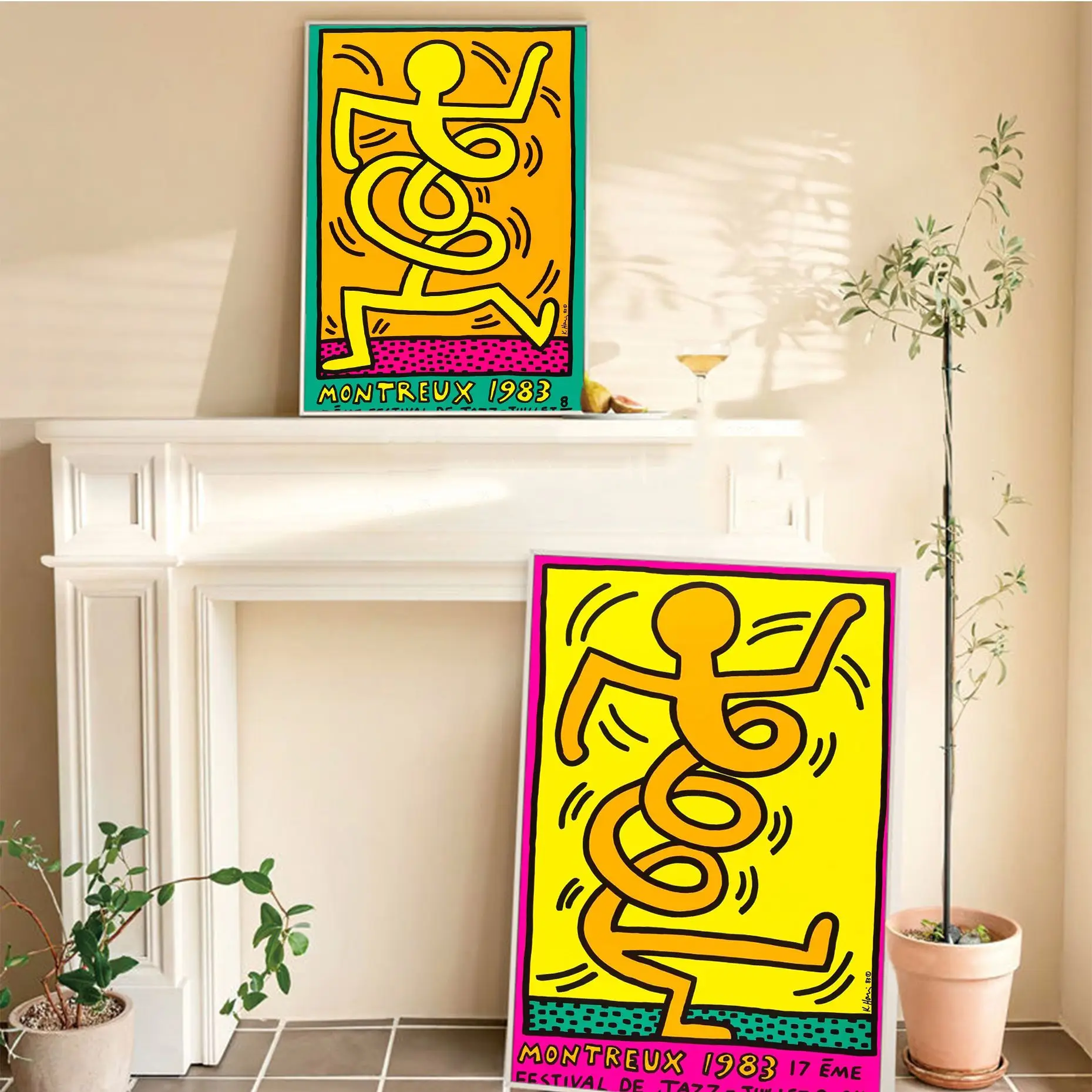 

Abstract Prints Vintage Keith Art Exhibition Pictures Self-adhesive Art Poster Fancy Wall Sticker Decoration Art Wall Stickers