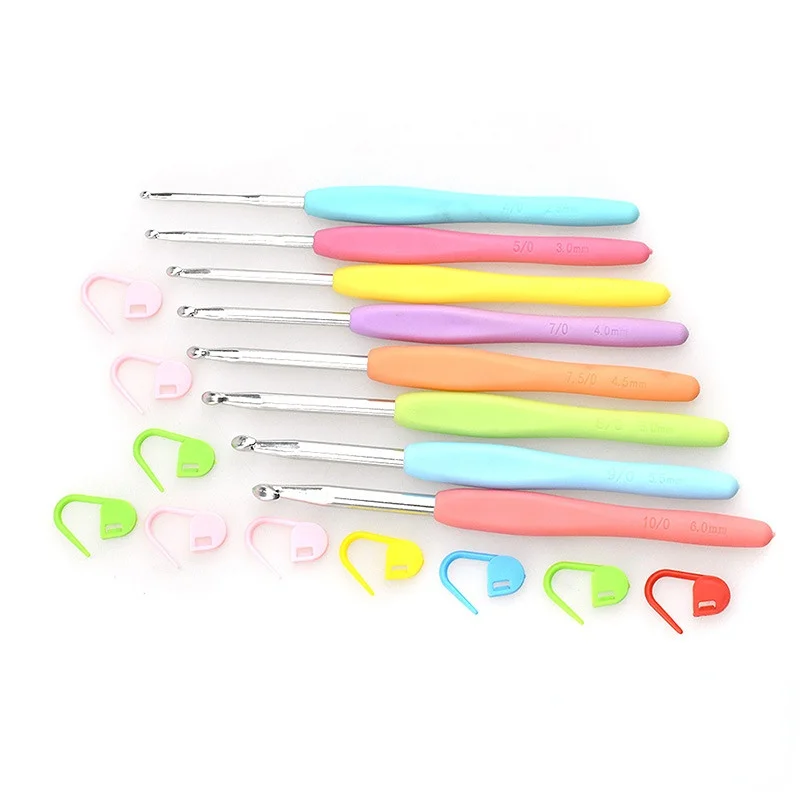 

8pcs Mixed Color Aluminum Crochets Kits Knitting Needles Sets 2.5-6.0mm Crochets TPR Soft Handle Sewing Tool Accessories