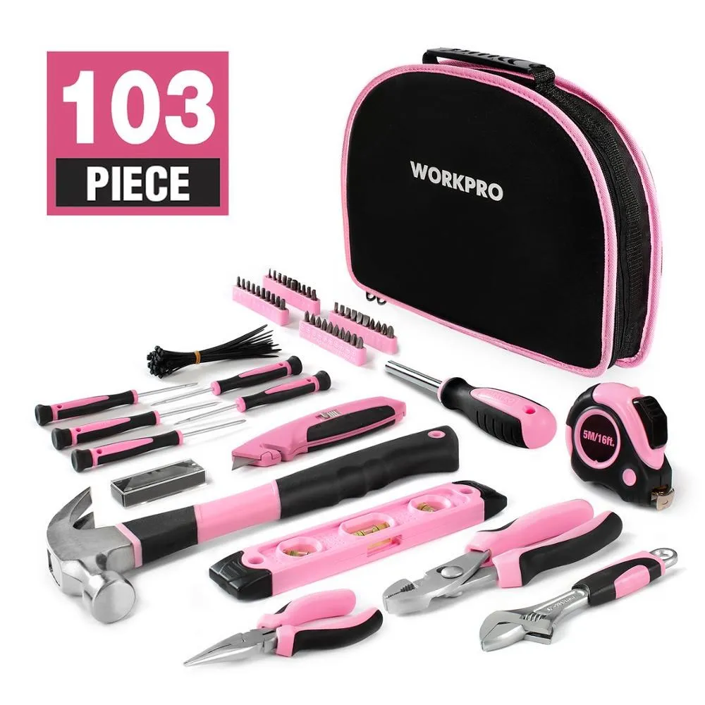 

WORKPRO 103-piece Hand Tool Set Home Tool Kit Tool Bag Pink Tools for Women Girls