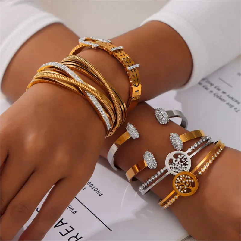 Женский многослойный браслет из нержавеющей стали золотистого и серебристого