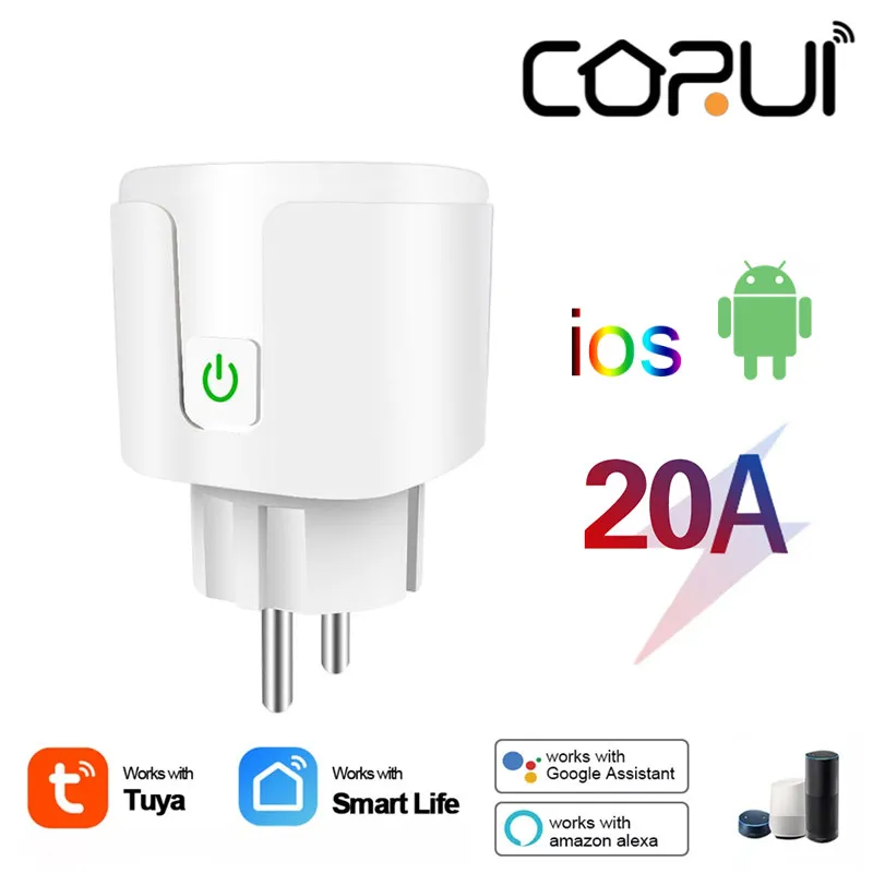 

CORUI 20A Wireless Power Monitor Timing Smart Socket EU WIFI Smart Socket Smart Life Remote Control Supports Alexa Google Home