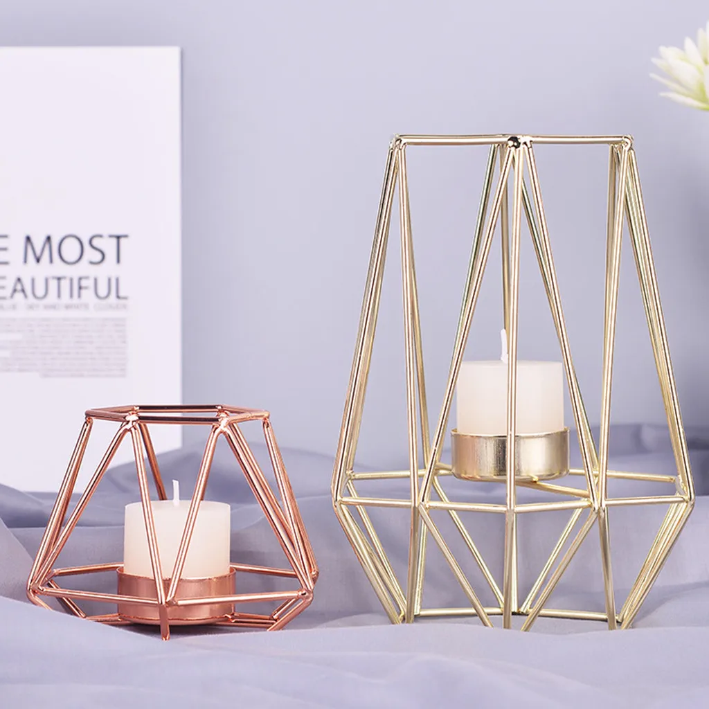 Modern Candle Holders Home Crafts Nordic Iron Wrought Metal Style Holders Decoration Geometric Candle Scented Firewood Eggplant