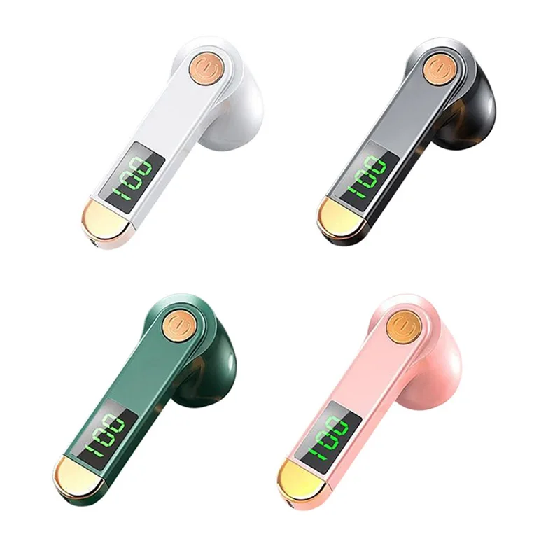 

Business Earphone Bluetooth 5.2 Handsfree Single Ear Wireless Headphone LED Digital Display Button Control Bass Earbuds With Mic