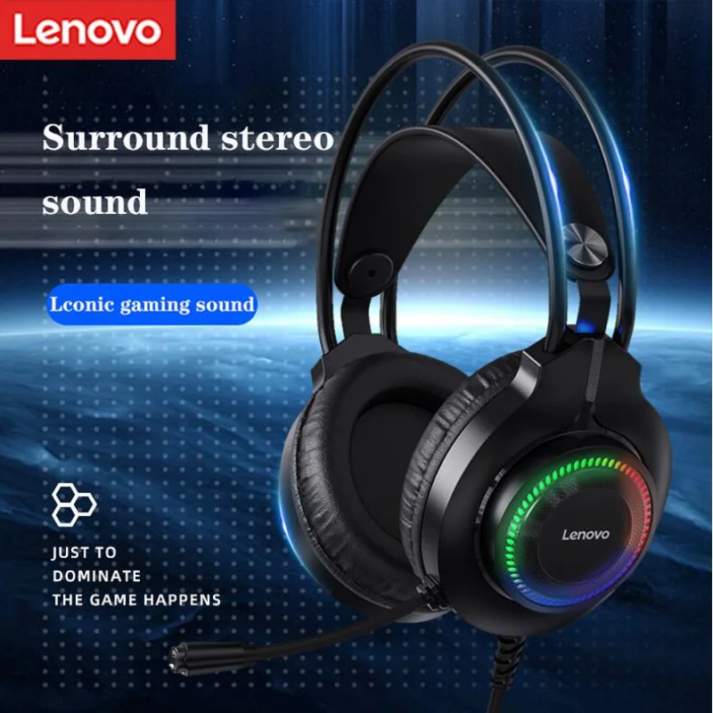 

Lenovo Wired Headworn Headset G20 HD Sound Effect Cool Blue Light360 ° Noise Reduction Microphone Comfortable Wear Game Headsets