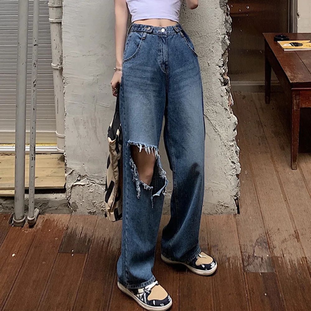 

Напольные женские джинсы, новинка, широкие брюки с высокой талией, прямые модные брюки для женщин