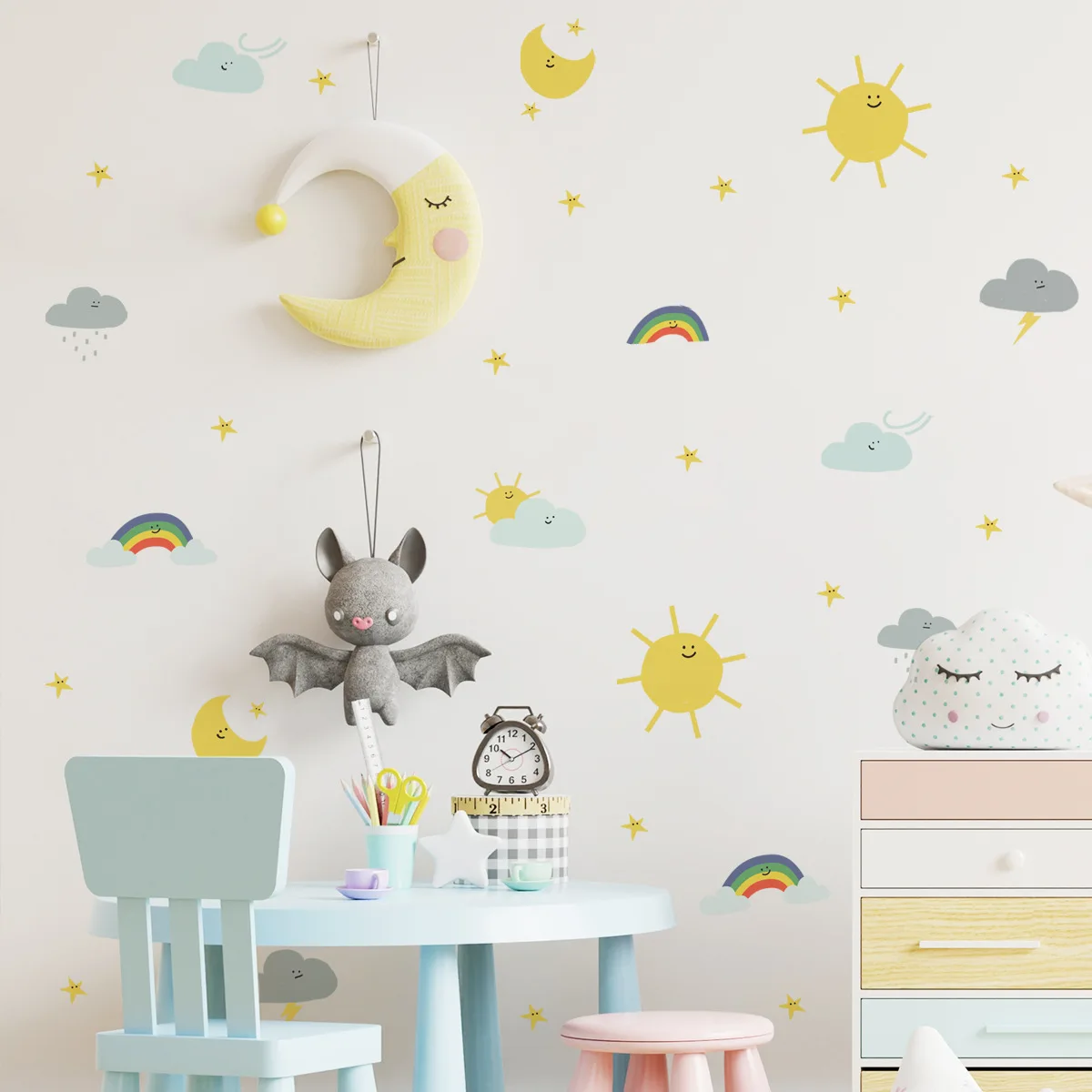 

Zollor Fresh Watercolor Rainbow Cloud Star DIY Wall Stickers Home Decorative Sticker Window Furniture Self-adhesive Wallpaper