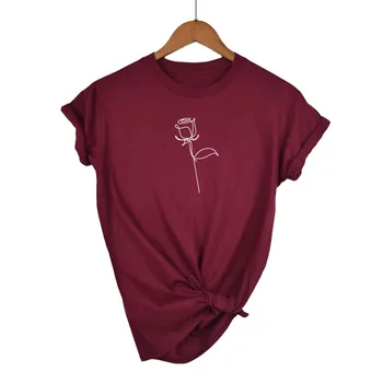 Simple Rose Line Art Printing summer Women Short Sleeve Leisure Top Tee Casual Ladies Female T Shirts funny Woman Clothing 4