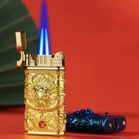 new metallic blue flame gas dragon lighter twin turbo butane windproof lighter for cigar ignition unusual gift for men