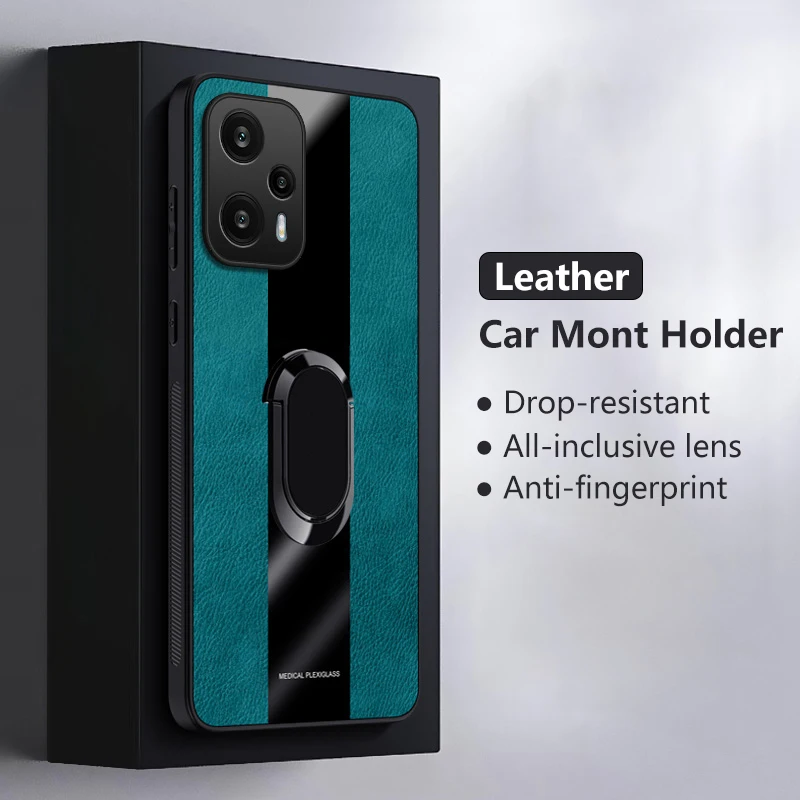 

Leather Case for Xiaomi Poco F5 Luxury Plexiglass Car Magnetic Ring Holder Armor Shockproof Soft Edges Phone Cover XiaomiPocoF5