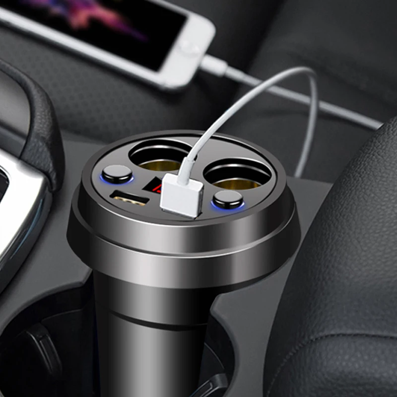 

Dual USB Ports DC/5V 3.1A Car Charger Cup Phone Holder LED Display Cigarette Lighter Sockets Power Adapter for iPhone Android