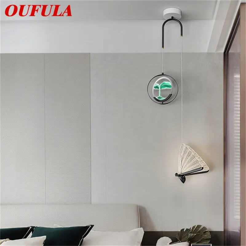 

OUFULA Modern Quicksand Pendant Light LED 3 Colors Creative Black Butterfly Hanging Lamp for Home Bedroom Bedside Decor