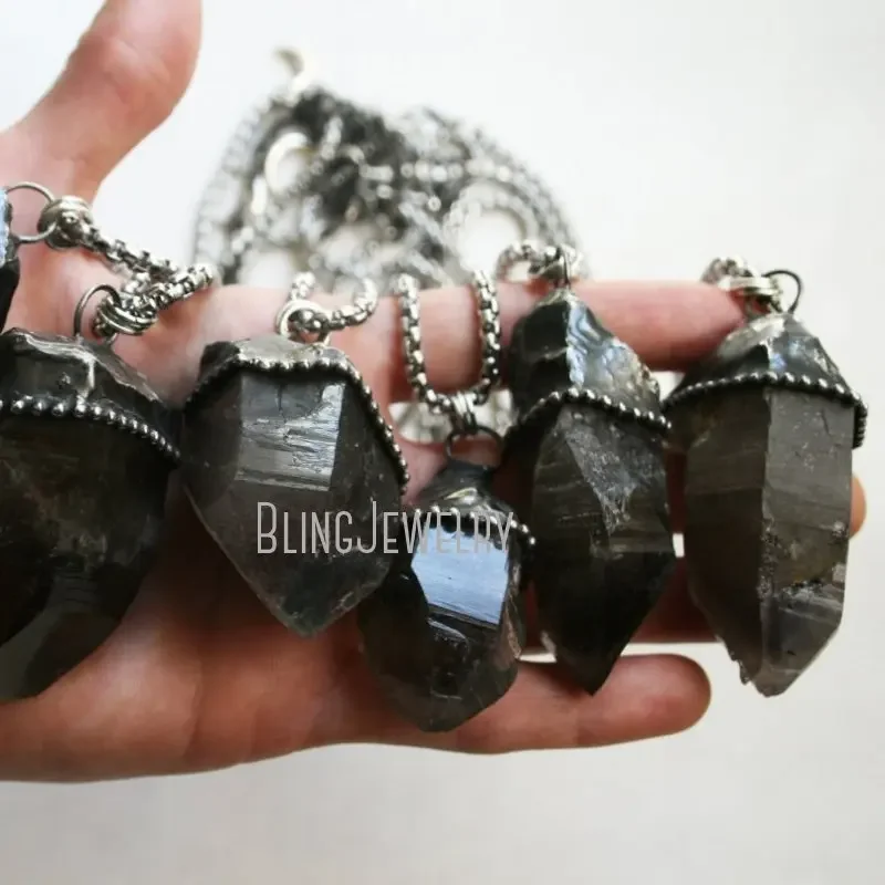 10 шт. массивное ожерелье из дымчатого кварца на посеребренной стальной цепочке в
