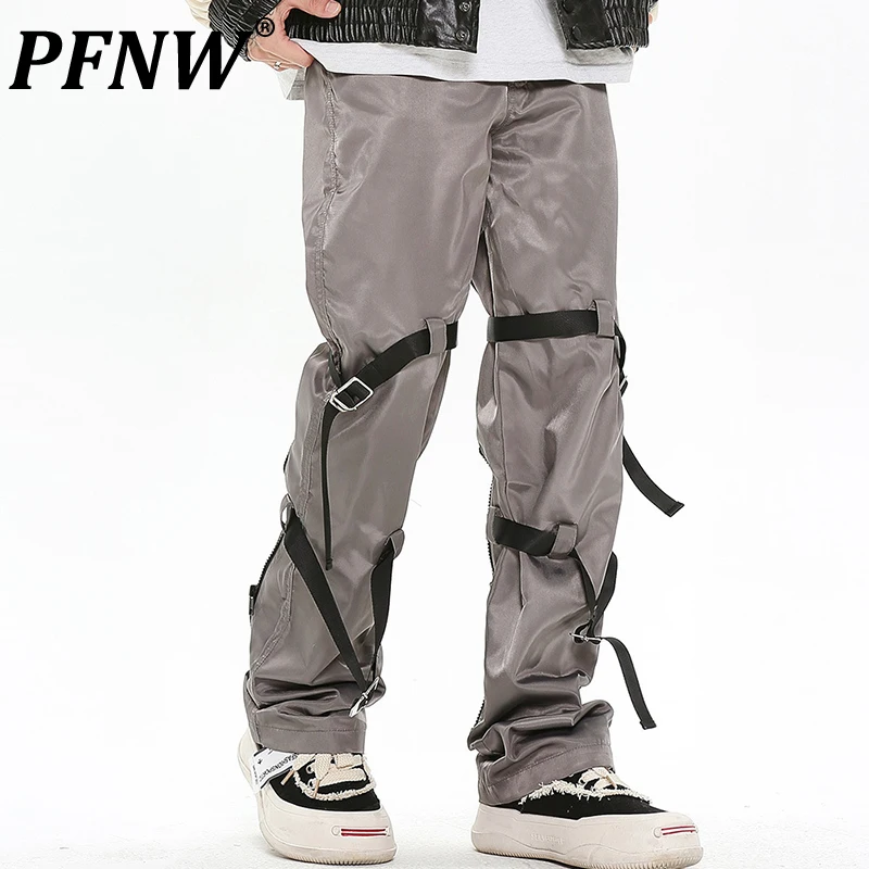 

PFNW Spring Autumn Men's Tide Bandage Zippers Casual Trousers Darkwear Design Straight Fashion Functional Draping Pants 12A7748