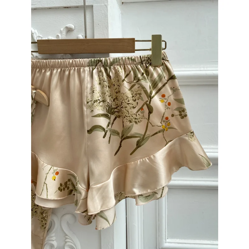 4PCS Summer Pajamas Set Women Sexy Kimono Strap Floral Print Ladies Dressing Sleepwear Satin Homewear Robe Nightgown Nightdress