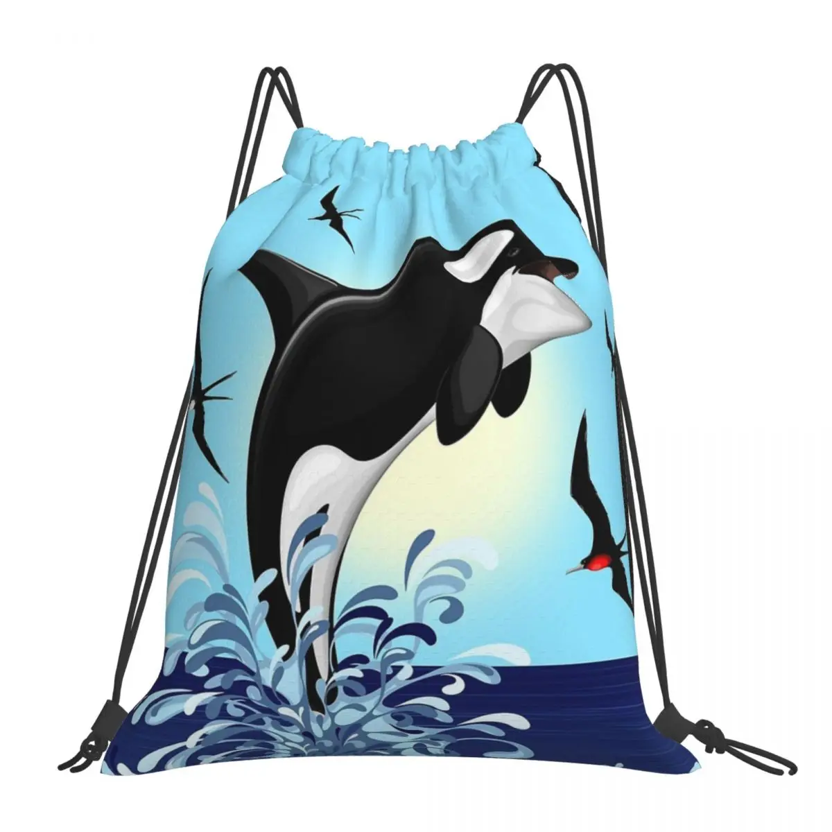

Orca Killer Whale Jumping Out The Ocean Backpacks Casual Portable Drawstring Bags Drawstring Bundle Pocket Sundries Bag Book Bag