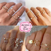 bohemian geometric rings sets gold color crystal star moon flower butterfly knuckle finger ring set for women fashion jewelry