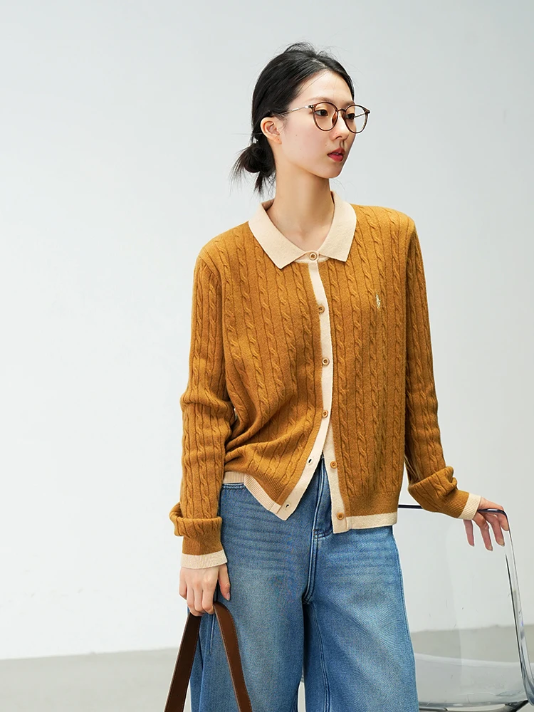 Inner King ~~ ~ Флисовый женский вязаный кардиган с воротником-поло в стиле ретро витой