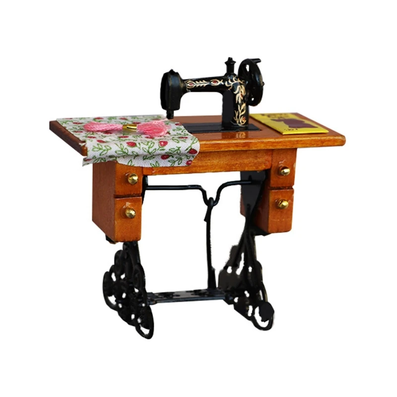 

Q6PD Kids Interactive Puzzle Toy Dollhouse Retro Sewing Machine Pedal Can Move Pretend Play Portable Decorative Toys