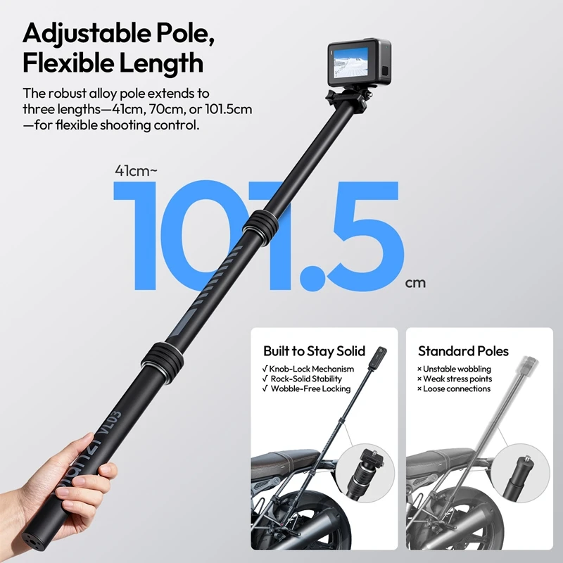 Фото Ulanzi VL03 Мотоциклетный держатель для селфи Invision для DJI Pocket 3 Insta 360 для экшн-камеры Gopro с двойным суперзажимом №4