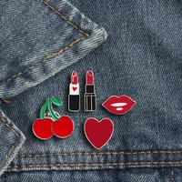 women brooches lipstick lip love heart cherry enamel pins fashion sexy brooch clothes lapel button metal pin jewelry accessories