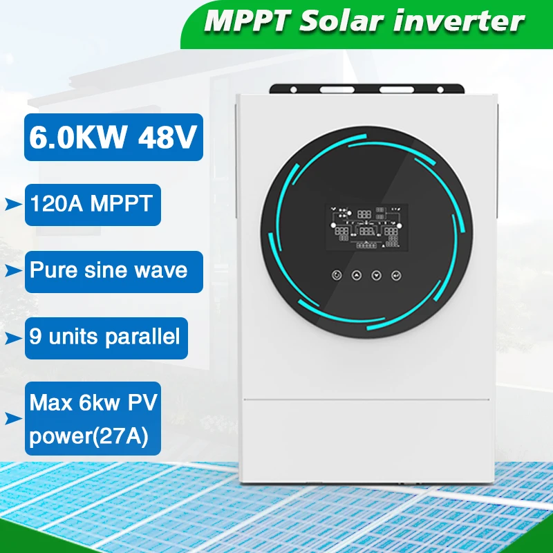 Tensão de Entrada do pv de 120v-450v Máxima do pv de 6000w 27a na Alimentação do Funtion da Grade Inversor Solar Híbrido Built-in 120a Mppt Potência Pow 6kw 48v