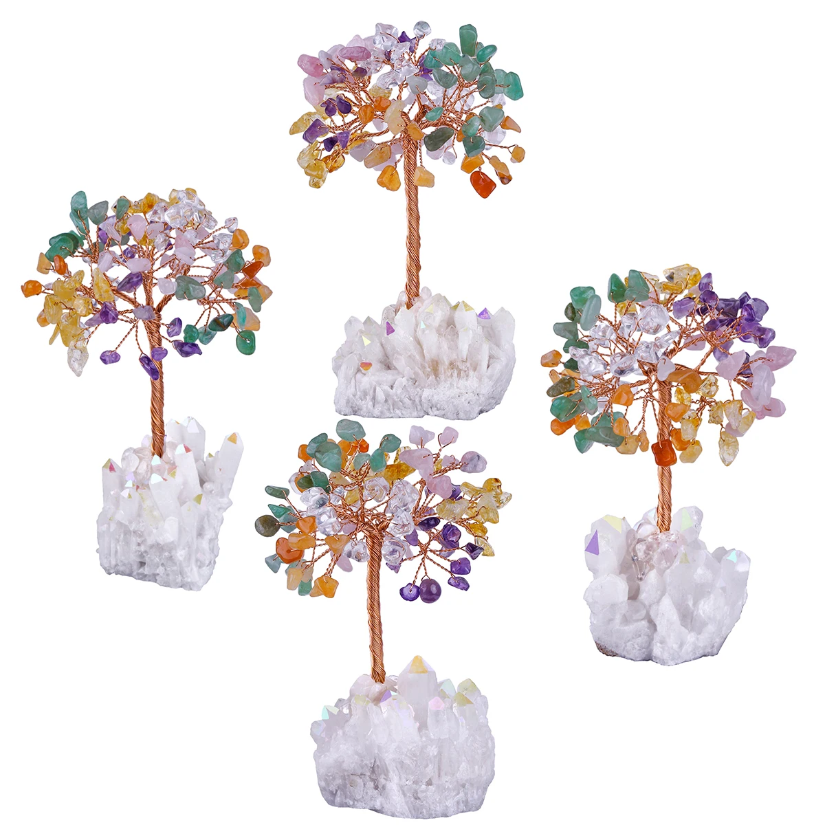 Natural Crystal Tree With AB Rough Rock Quartz Base Reiki Gravel Chip Minerals For Luck Wealth Room Decor Ornaments DIY Gift