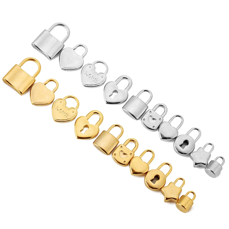 

5pcs Stainless Steel Gold Square Heart Lock Charms for DIY Necklace Bracelets Earring Jewelry Making Pendant Accessories Finding
