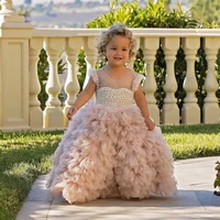 luxury pink pearls little princess flower girl dress baby kids wedding party costumes first comumnion dress vestido de comunion