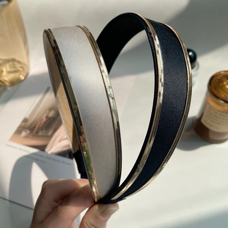 

Обруч для волос женский атласный, модный Шелковый ободок с золотыми краями и широким ободом, шикарный аксессуар на голову