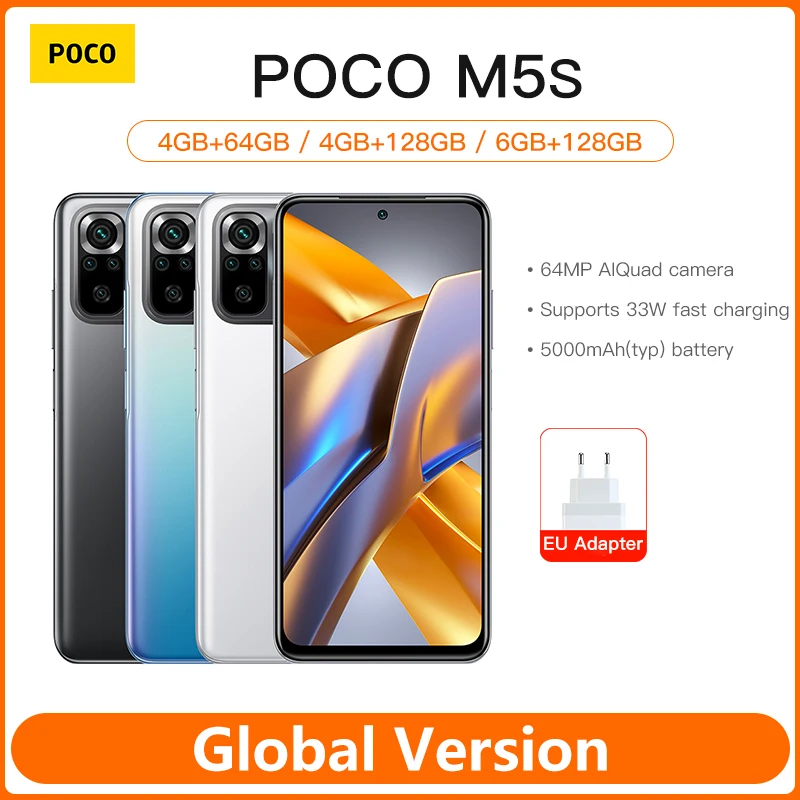 Global Version POCO M5s Smartphone 64MP Quad Camera 6.43" AMOLED Dotdisplay Helio G95 NFC 5000mAh 33W Fast Charging
