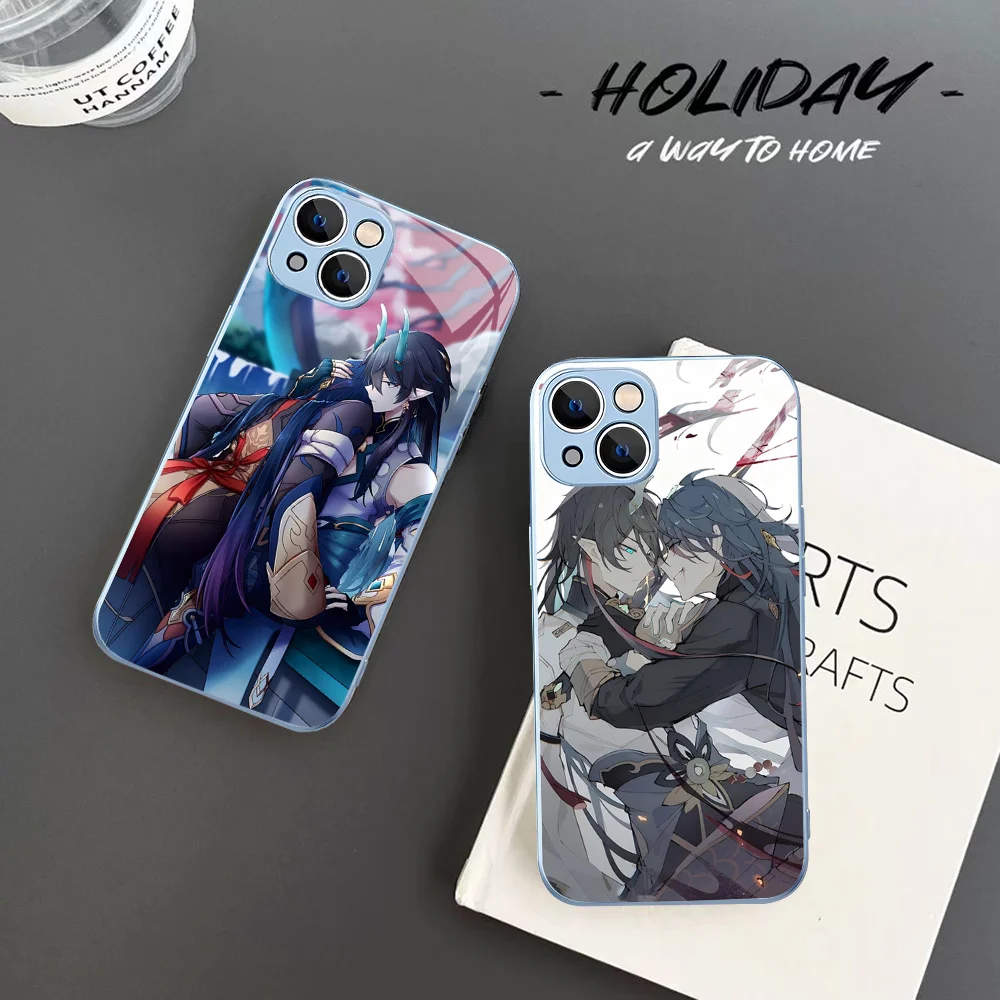 H-Honaki B-Blade x Dan Heng Phone Case Tempered Glass For iphone 14 13 12 11 Pro Mini XS MAX 14Plus X XR Fundas
