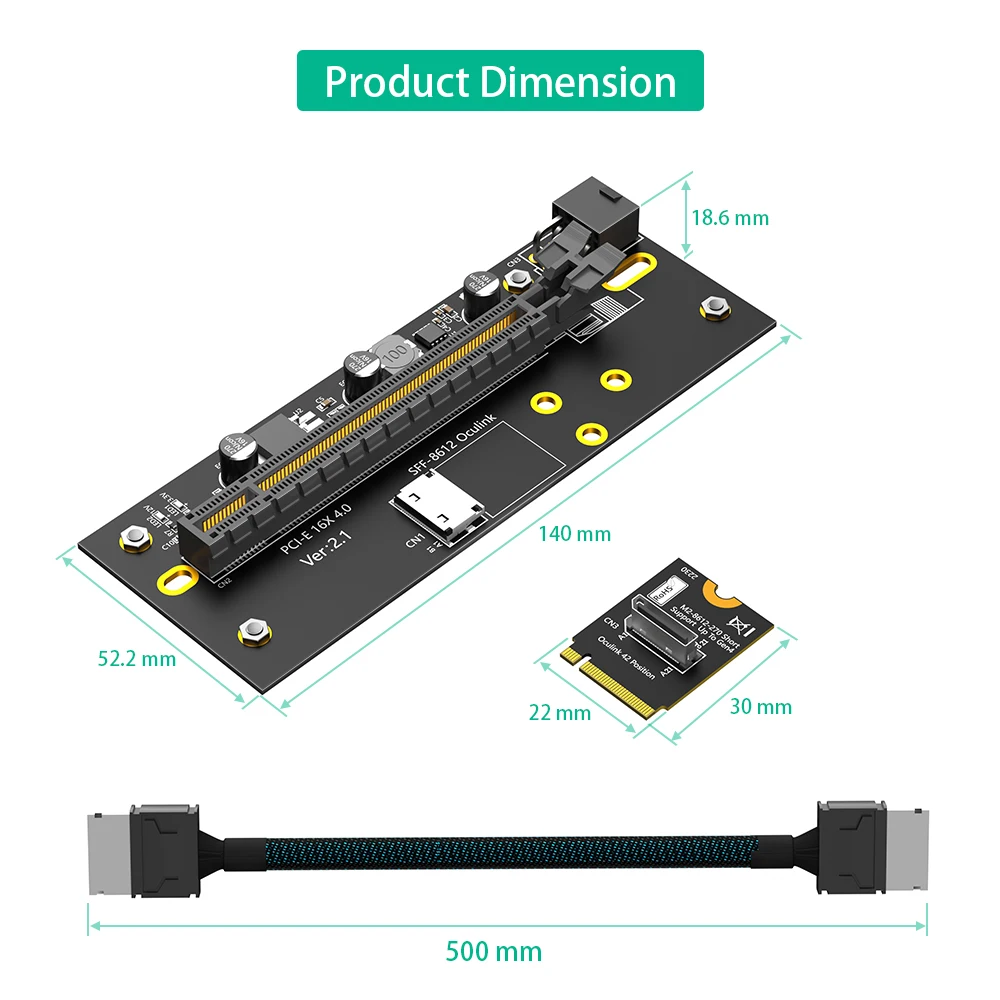 Фото Кабель-удлинитель Oculink SFF-8612 для M.2 M-Key 2230 на PCI-e 4.0 X16 (горячая продажа), для использования в качестве внешней видеокарты, SFF-8612 с правым расположением разъемов №1