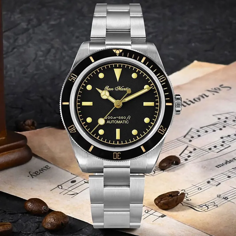 

Часы San Martin Мужские механические водонепроницаемые в стиле ретро для дайвинга, 20 бар