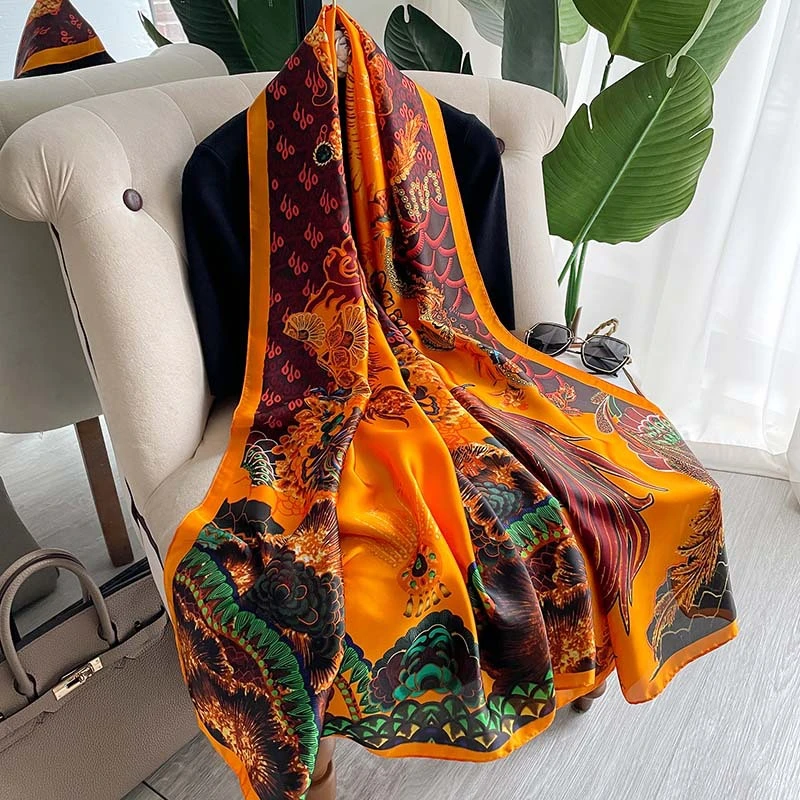 

New Silk Scarf Women Bandana Long Large Neck Scarves Classic Horse Animal Pattern Shawls And Wraps Foulard Luxury Brand Hijab