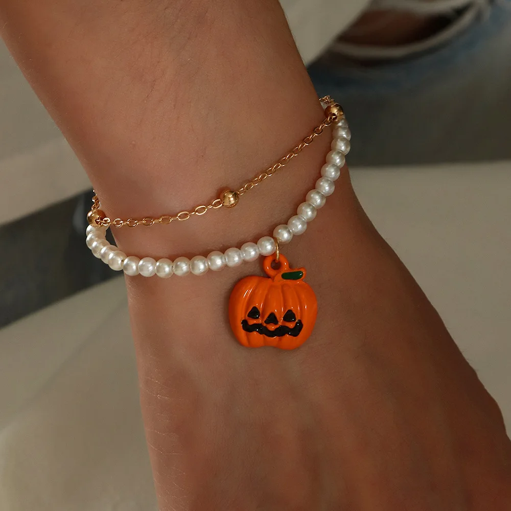 

Pumpkin Faux Pearl Bracelet Set for Women Halloween Gift AM4464