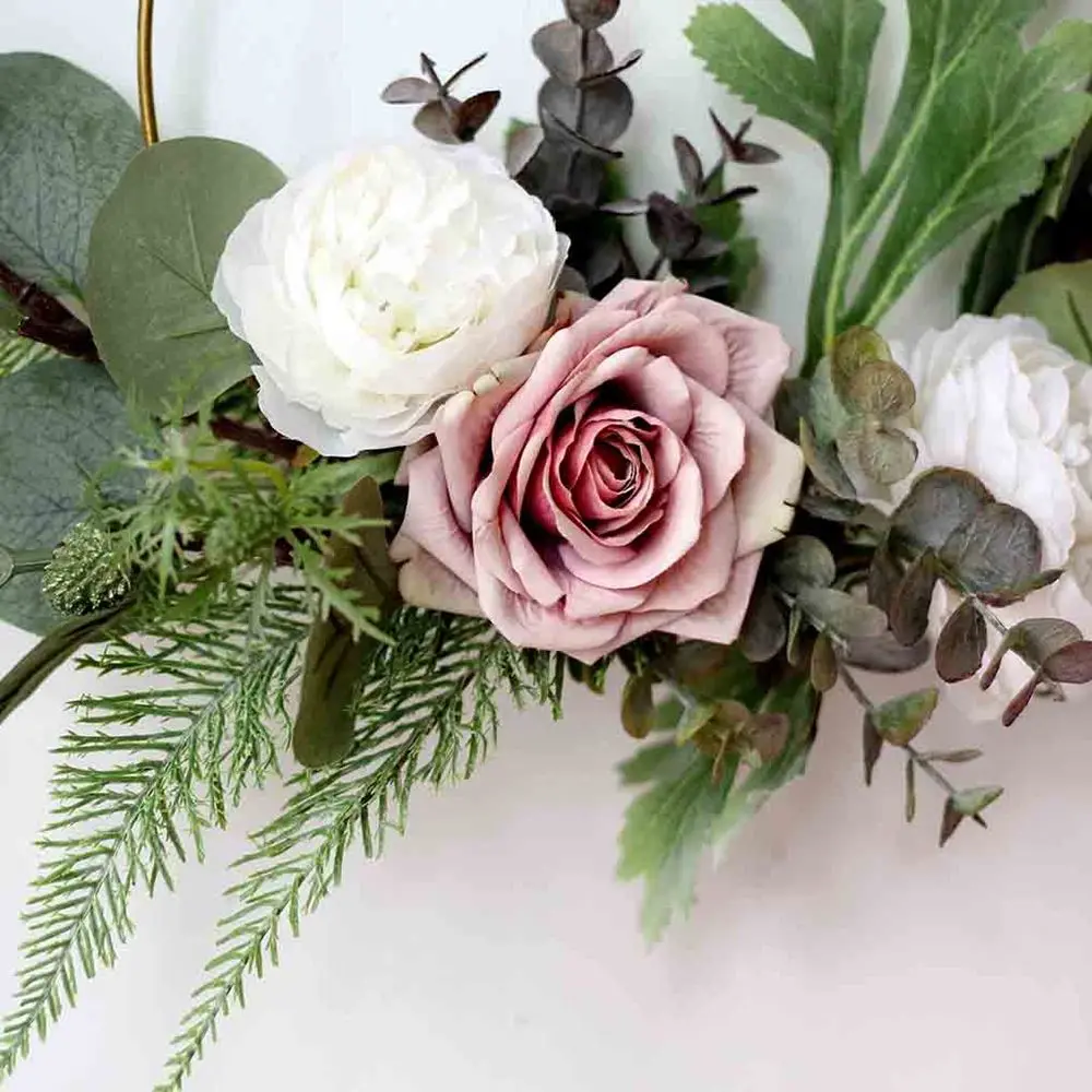 

Artificial Wreath Fake Rose Rattan Ring Photography Props Wedding Wreath Flower Home Door Decoration