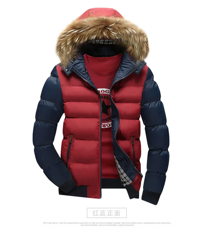 Winter Jacket Parka Men Fur Collar Hooded Thick Warm Outwear Man Patchwork Outwear Detachable Keep Warm Hood Coats