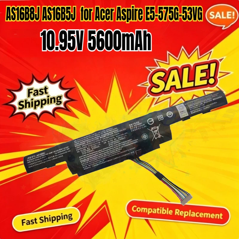 Фото Аккумулятор для ноутбуков Acer Aspire E5-575G-53VG, E5-575G-75MD, E5-575G-534, F15, F5-573G, 3ICR19/66-2, 10.95V, 5600mAh (модели AS16B8J, AS16B5J) №1
