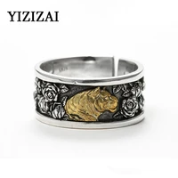 yizizai new vintage animal tiger sniffing rose rings for men punk domineering street hip hop ring adjustable jewelry gifts 2022
